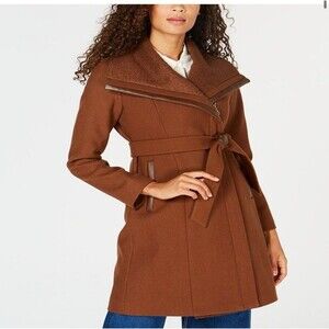 Vince Camuto Asymmetrical Wool Blend Pea Coat Sz. Small Brown Belt Winter Zipper